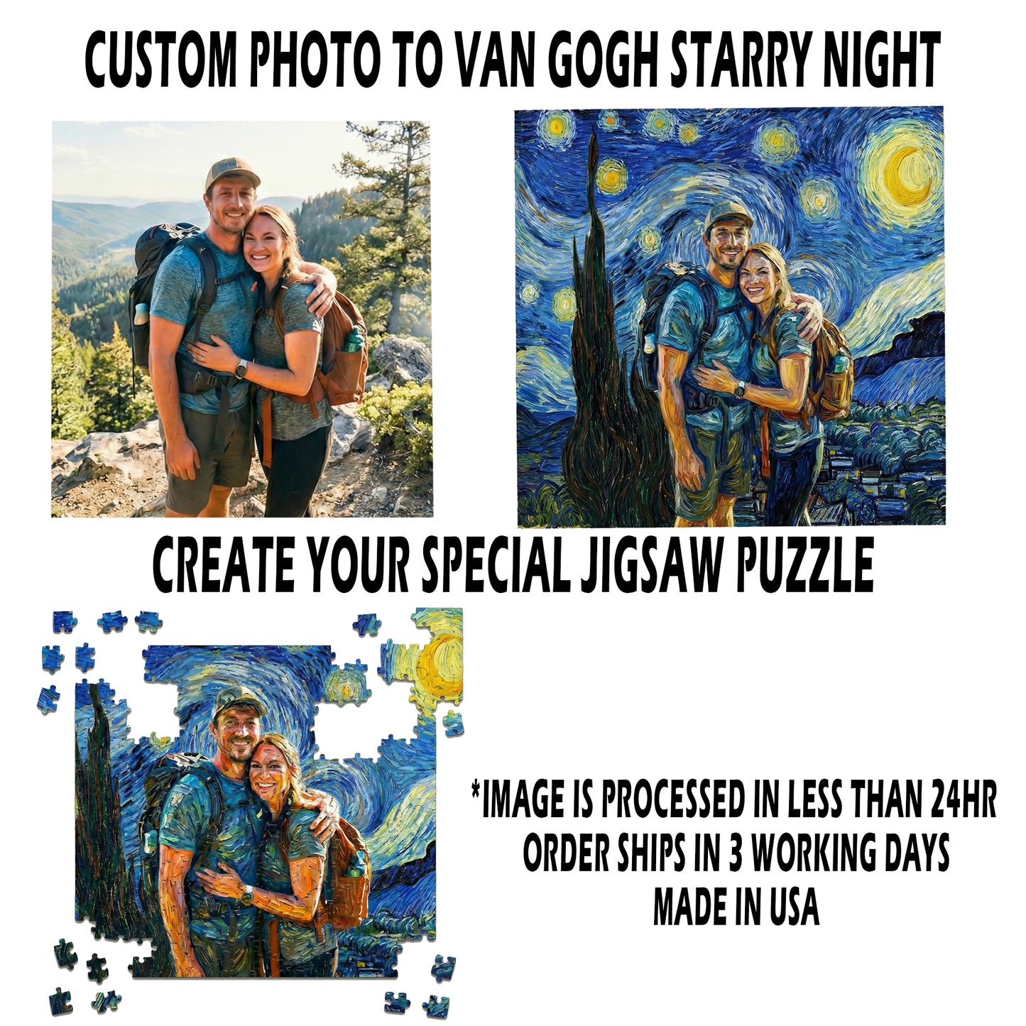 Custom Photo to Van Gogh Starry Night Jigsaw Puzzle