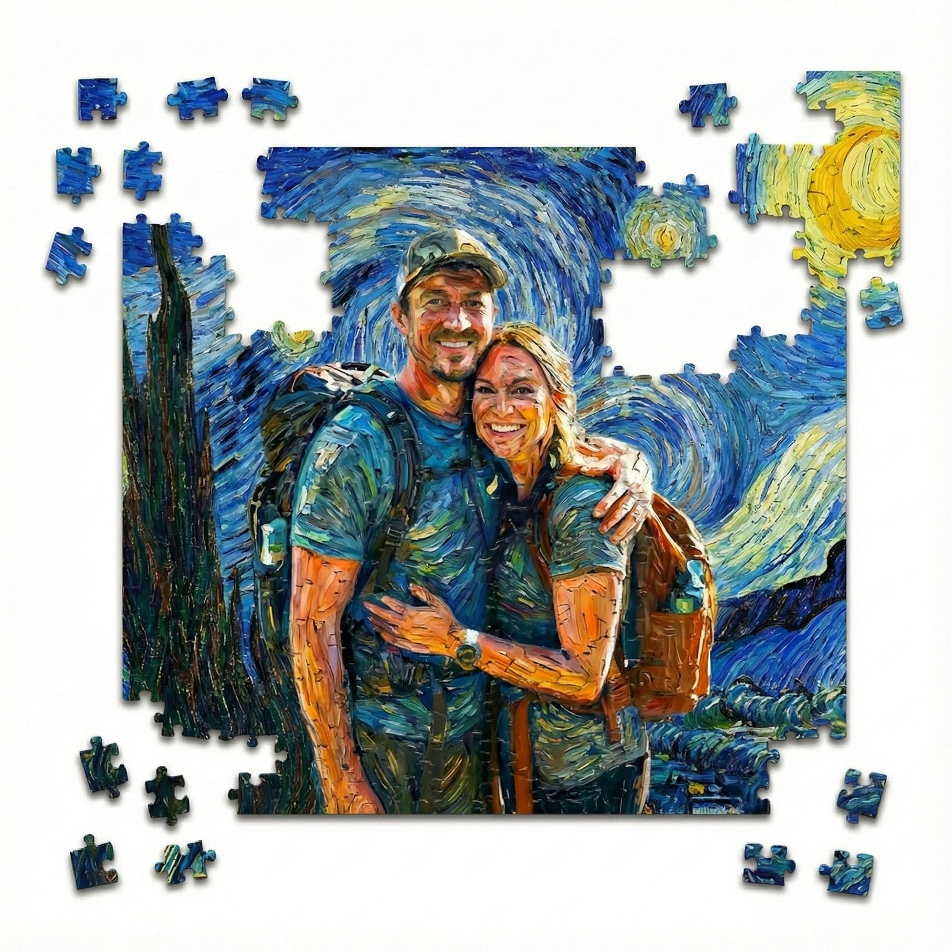 Starry Night Inspired Custom Couples Portrait Puzzle