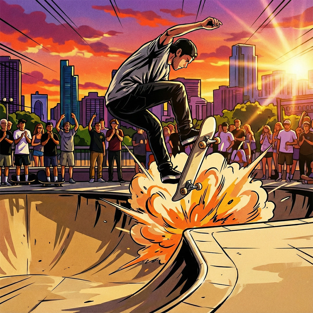 Thrilling Skateboard Deck with Explosive Trick Design